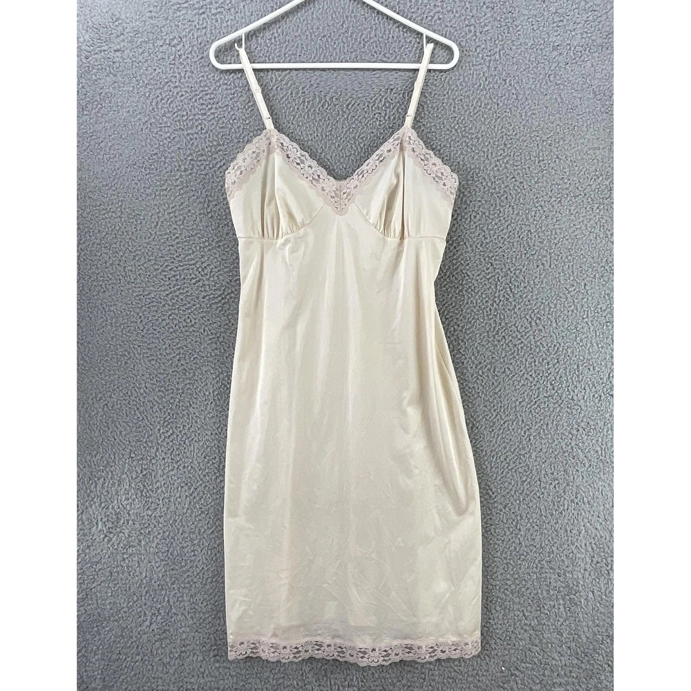 Vintage Kayser Slip Womens L Tall White Nylon Lace Trim Full Lingerie 80s